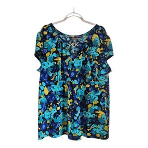 Apt.9 Women 2X Top Blouse Shirt Round Neck Abstract Floral Short Sleeve